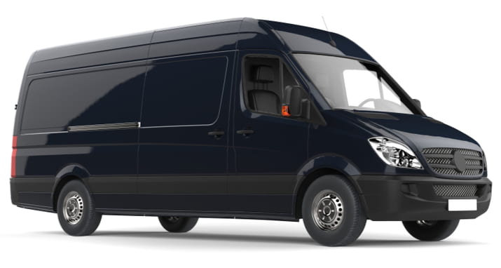 a plain black sprinter van with dark tinted windows